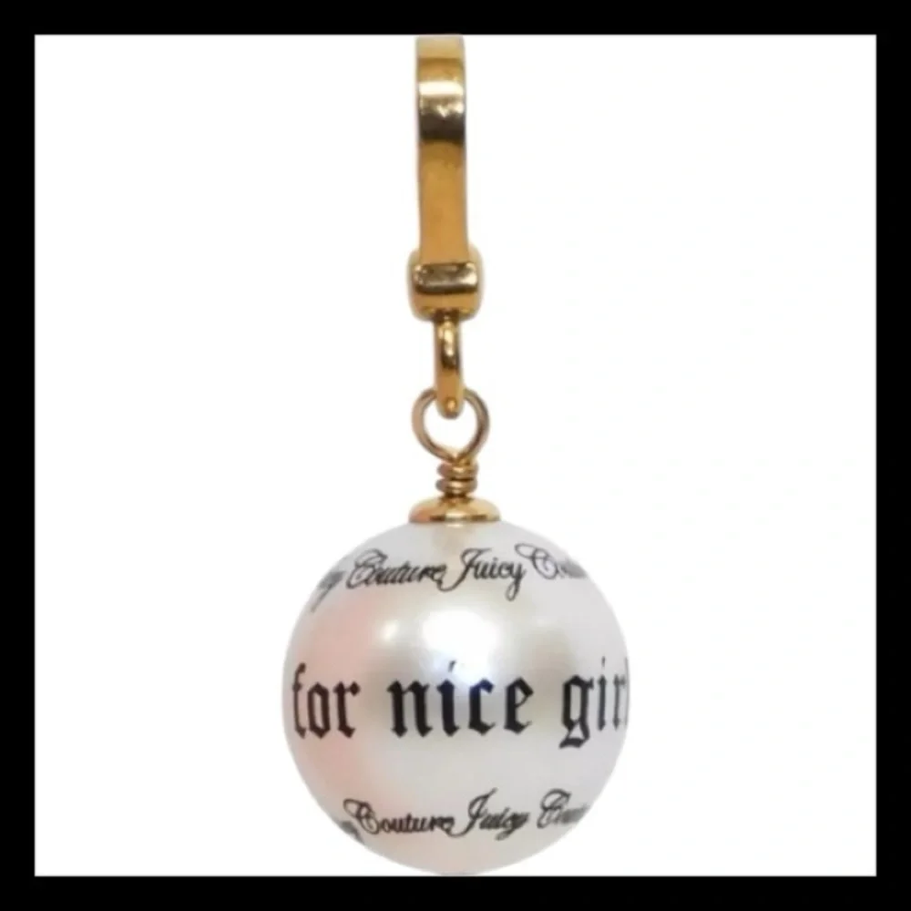 Juicy Couture Script Pearl Charm For Nice Girls Who Like Stuff NIB - Picture 1 of 10
